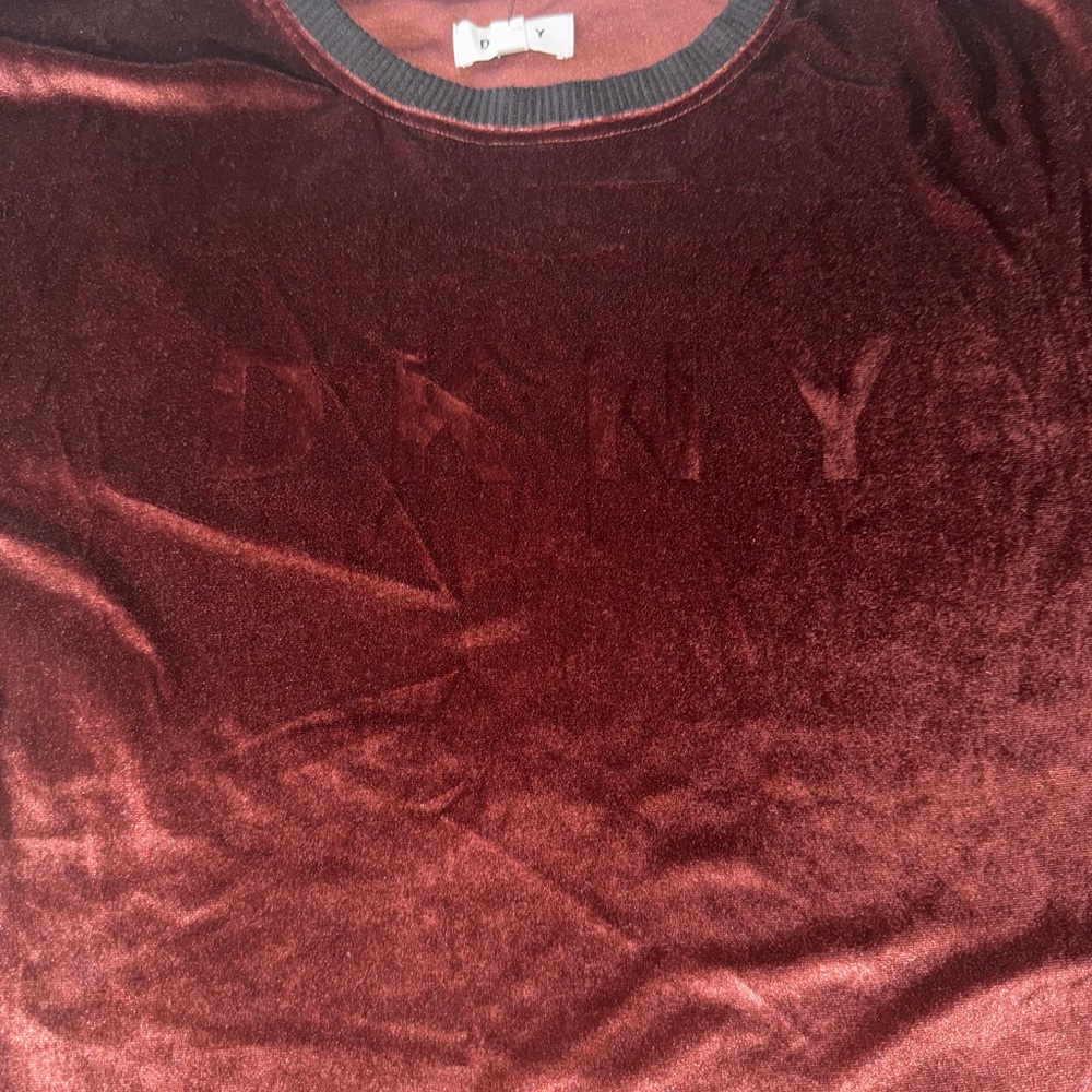 Woman DKNY Velvet Embossed Logo Tee shirt dress Burgundy
